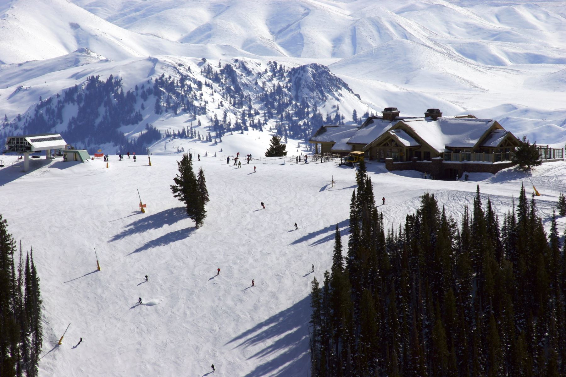 sun valley resort skiiers in winter